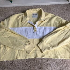 Hollister Yellow and White Collared Cropped Sweatshirt